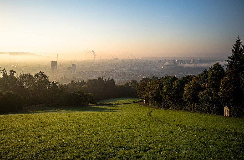 Blick vom P&ouml;stlingberg auf Linz im Nebel
