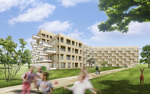 Blick aus Südwesten - Rendering: Hertl Architeken Blick aus Südwesten - Rendering: Hertl Architeken
