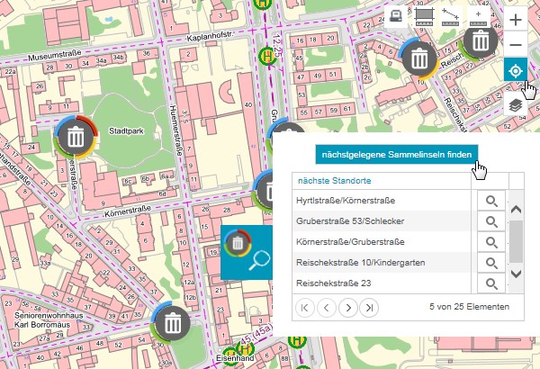 Screenshot zur Benutzung des Plans der Sammeinseln.